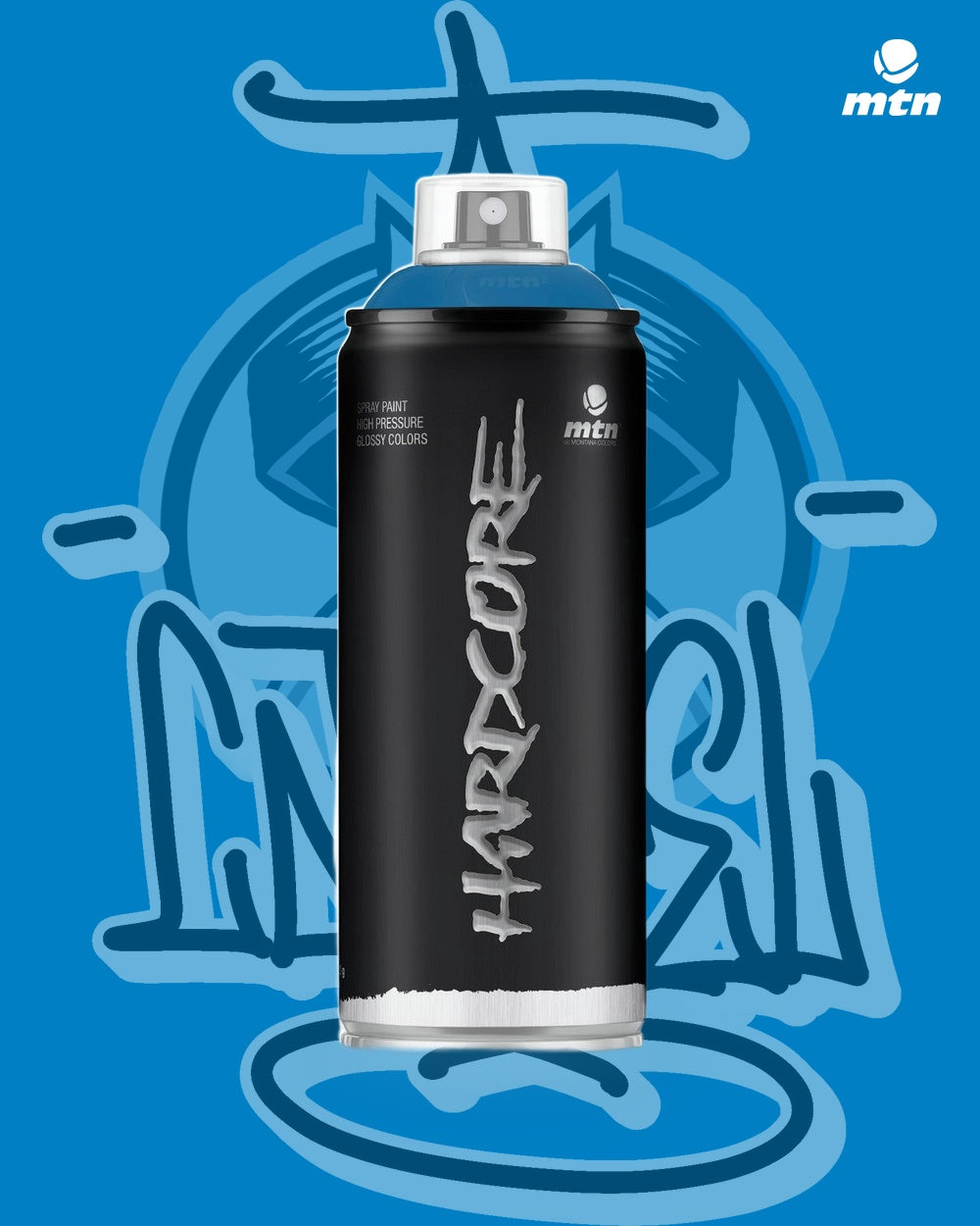 MTN Hardcore Electric Blue RV-30 spray paint can, Cartel Paint Supplies
