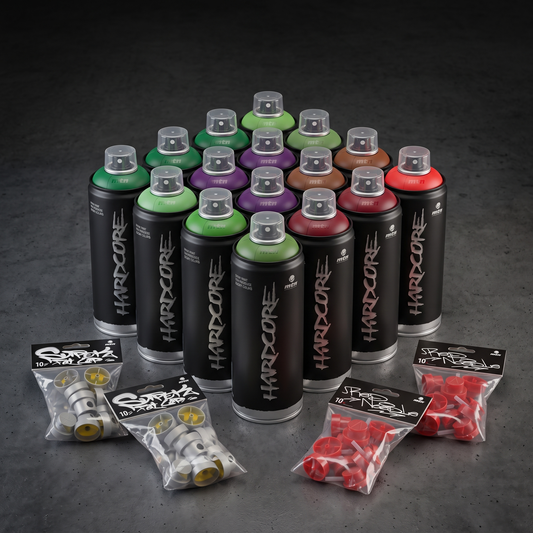Cartel 12-Can Kit — twelve MTN Hardcore 400ml spray cans with Super Fat Caps and Red Needle cap 10-packs